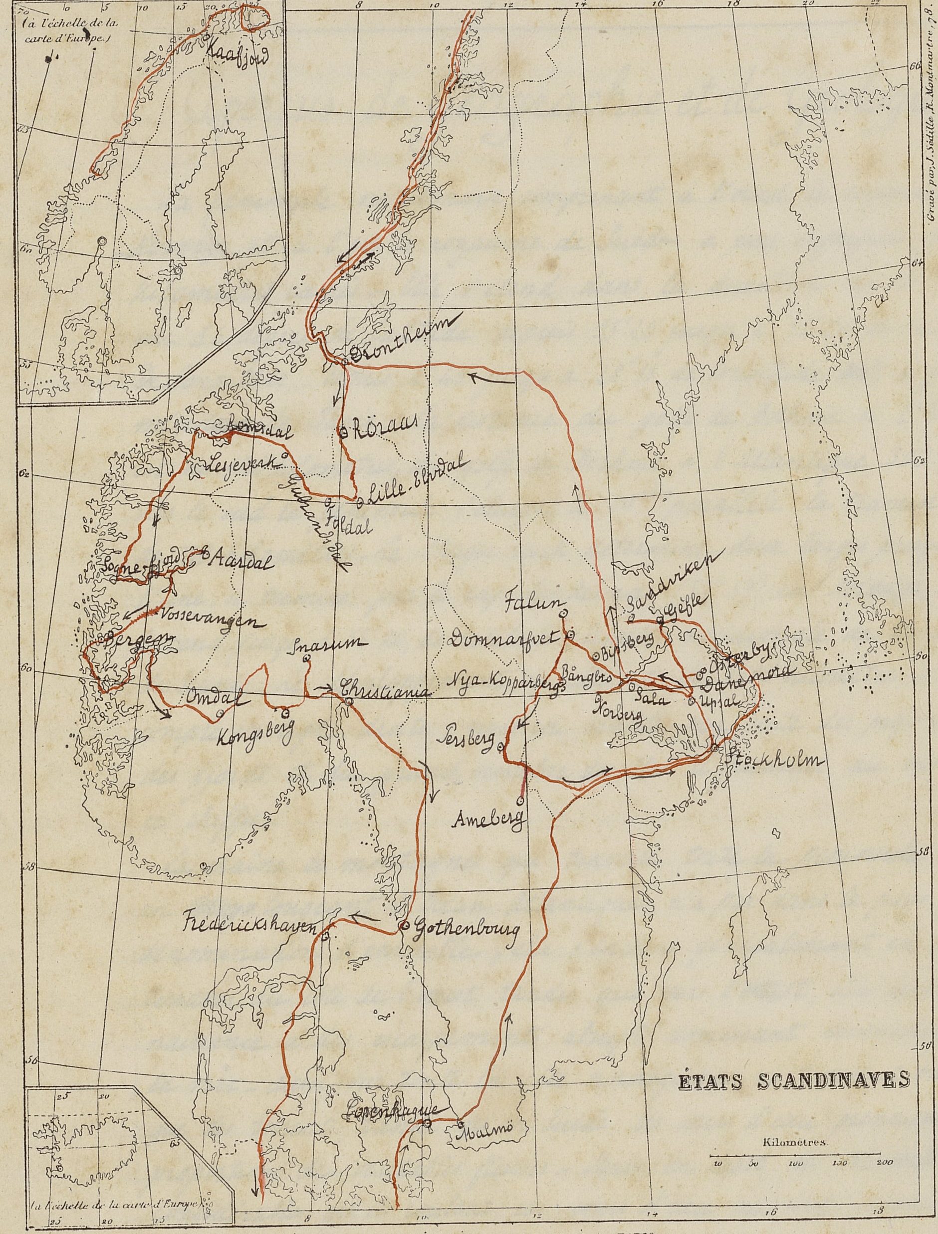 Carte du trajet de Léon Janet, 1883, J 1883 (717)