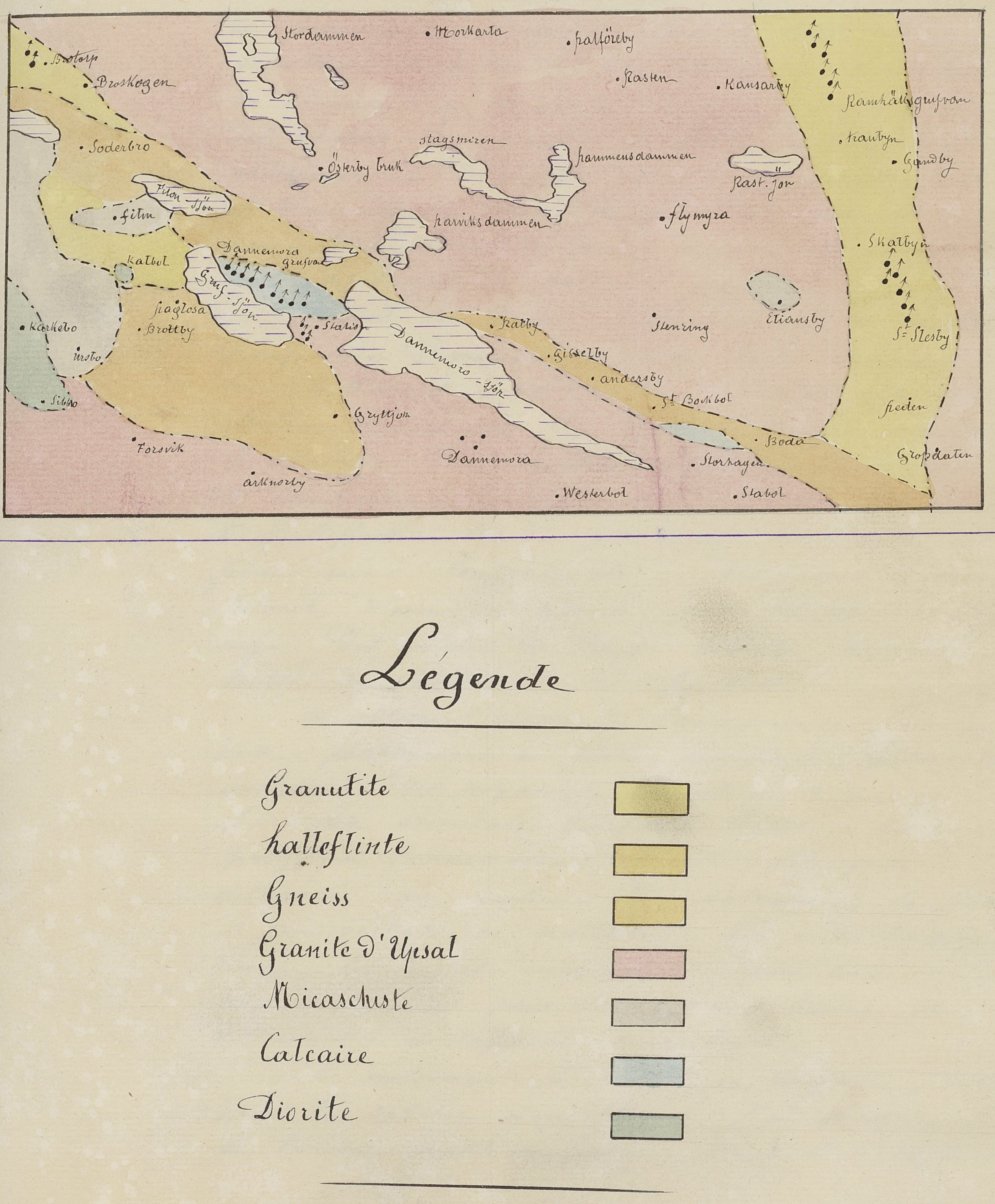 Carte géologique de Danemora, Henri Roux de Bézieux, 1883, J 1883 705)