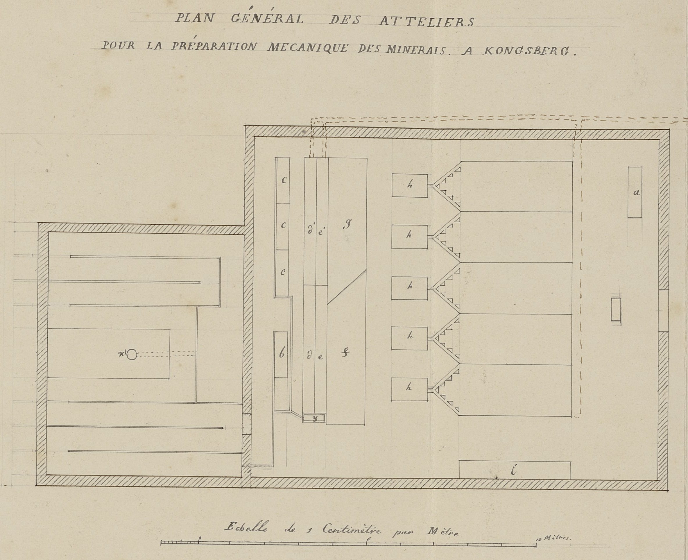 Plan de l’atelier de préparation mécanique de Kongsberg, Jean Charles Galissard De Marignac, 1839, M 1839 (233)